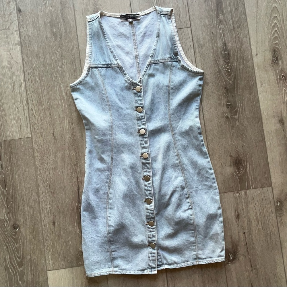 Blue Blush Denim Button Down Dress M 100% cotton